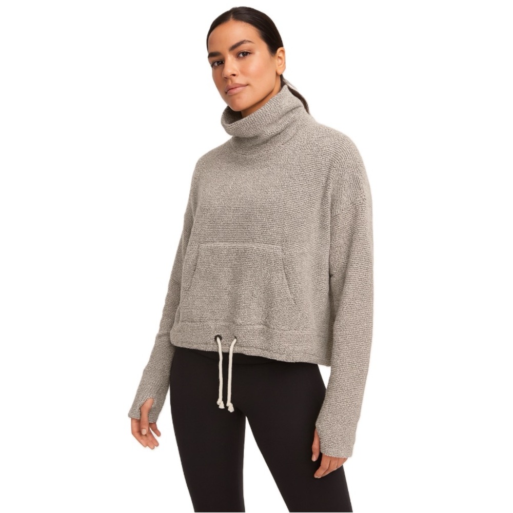 Sweaty Betty, Restful Boucle textured pull over Gray Turtleneck Sweater, size 8